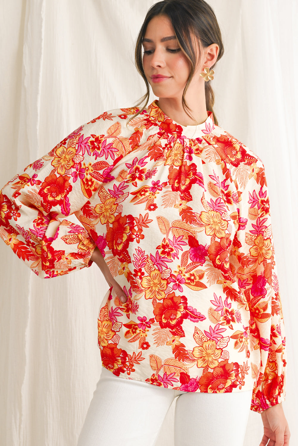 PRE-ORDER: Boho Floral Lantern Sleeve Blouse