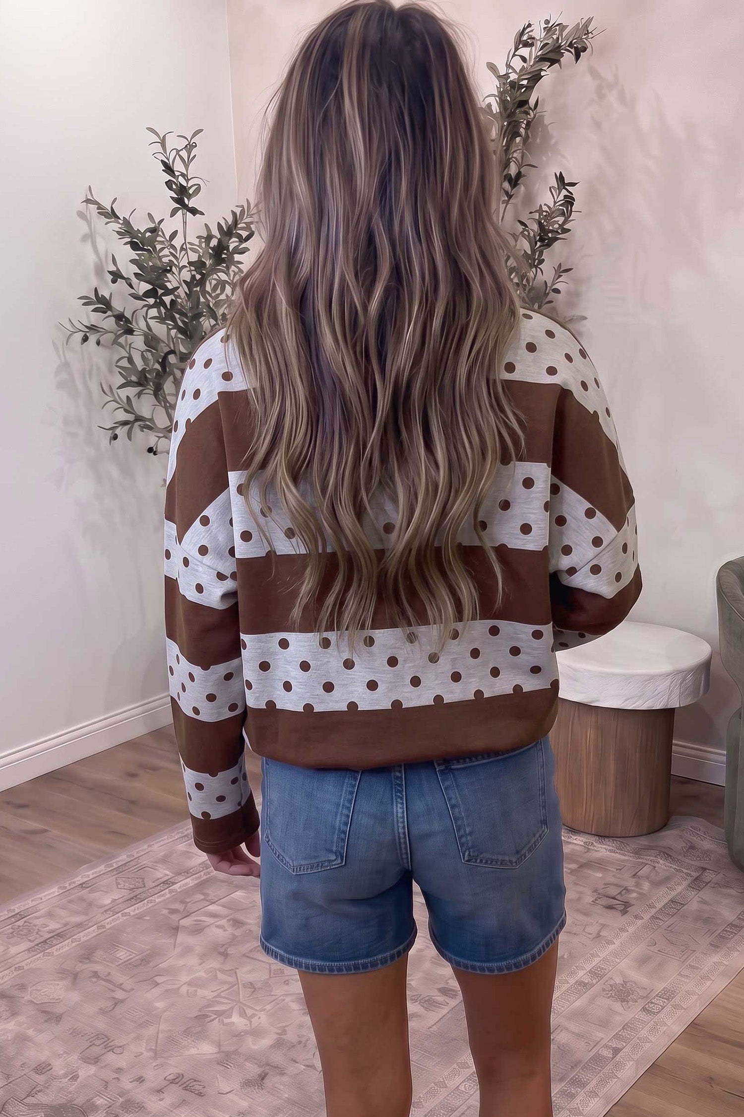 PRE-ORDER: Striped Polka Dot Quarter Zip Long Sleeve Top