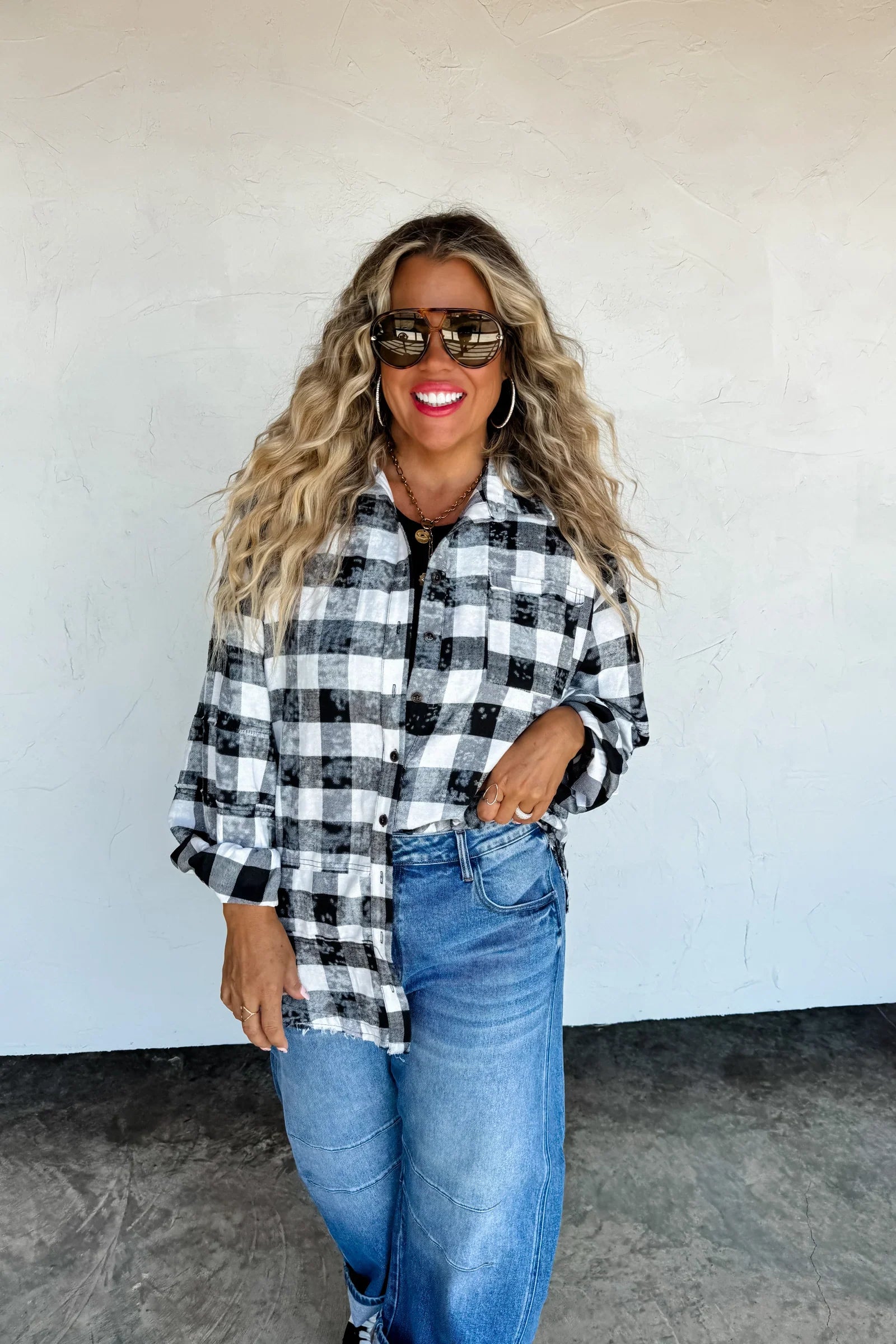 PRE-ORDER: Juniper Bleached Plaid Top