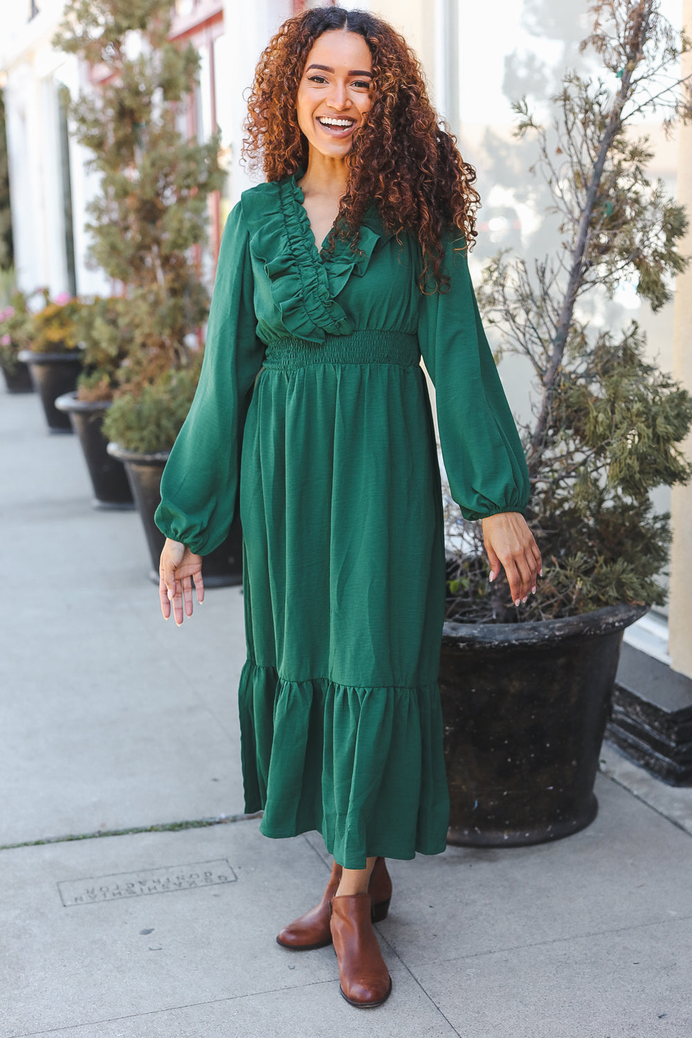 Beautiful You  Overlap Ruffle V Neck Midi Dress