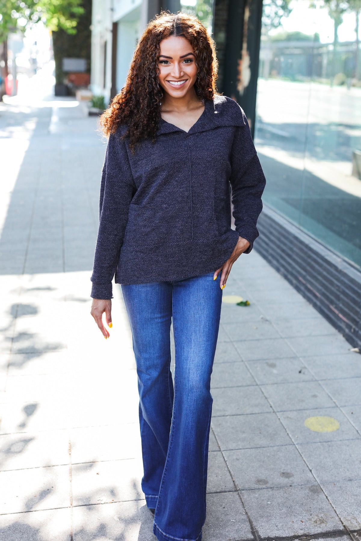 Easy Living Charcoal Textured Knit Sweater
