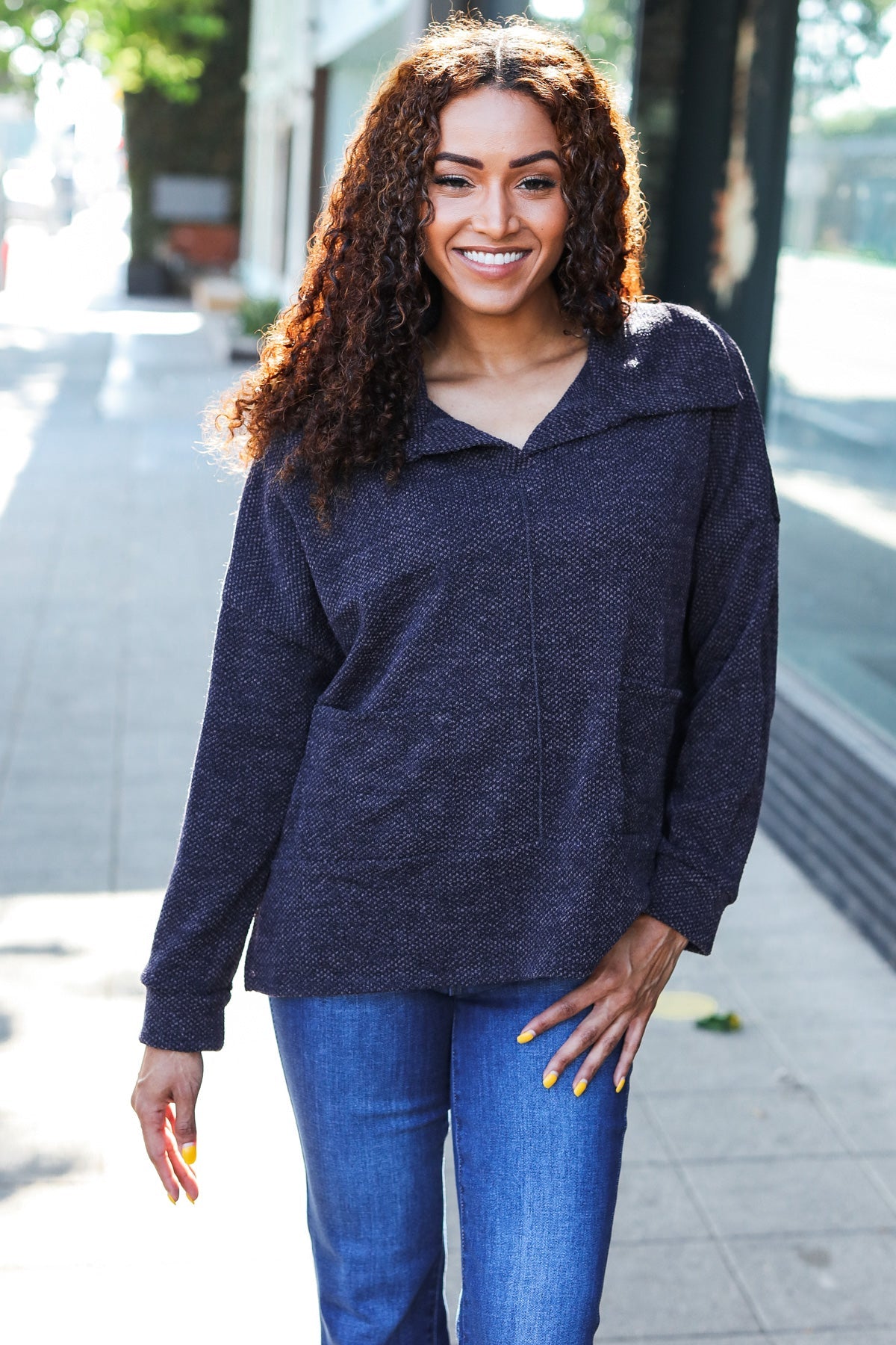 Easy Living Charcoal Textured Knit Sweater