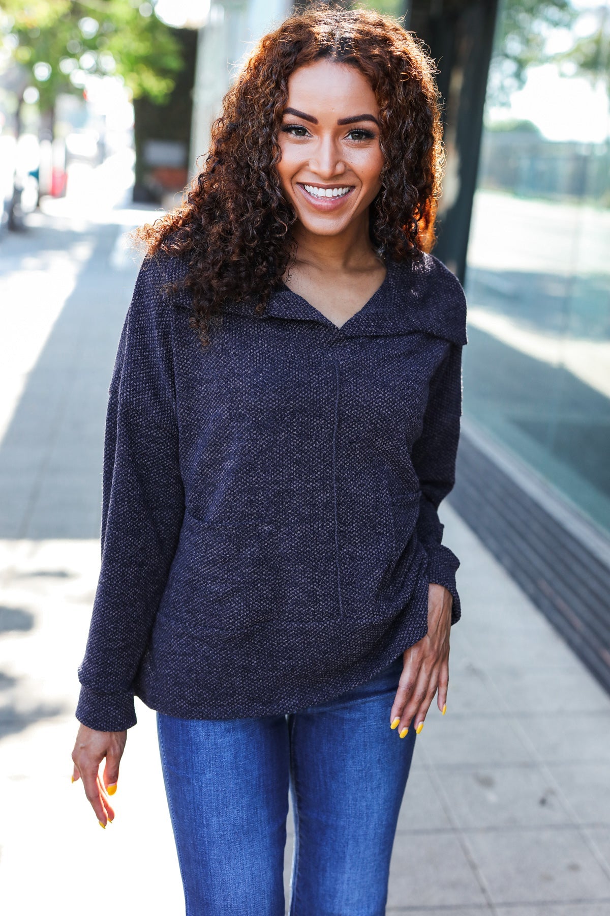 Easy Living Charcoal Textured Knit Sweater