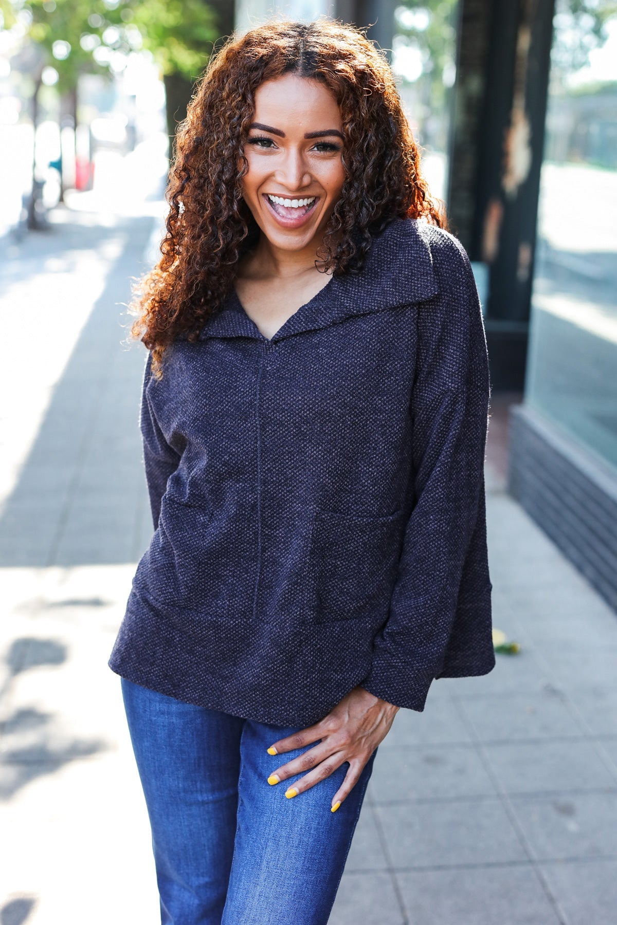 Easy Living Charcoal Textured Knit Sweater