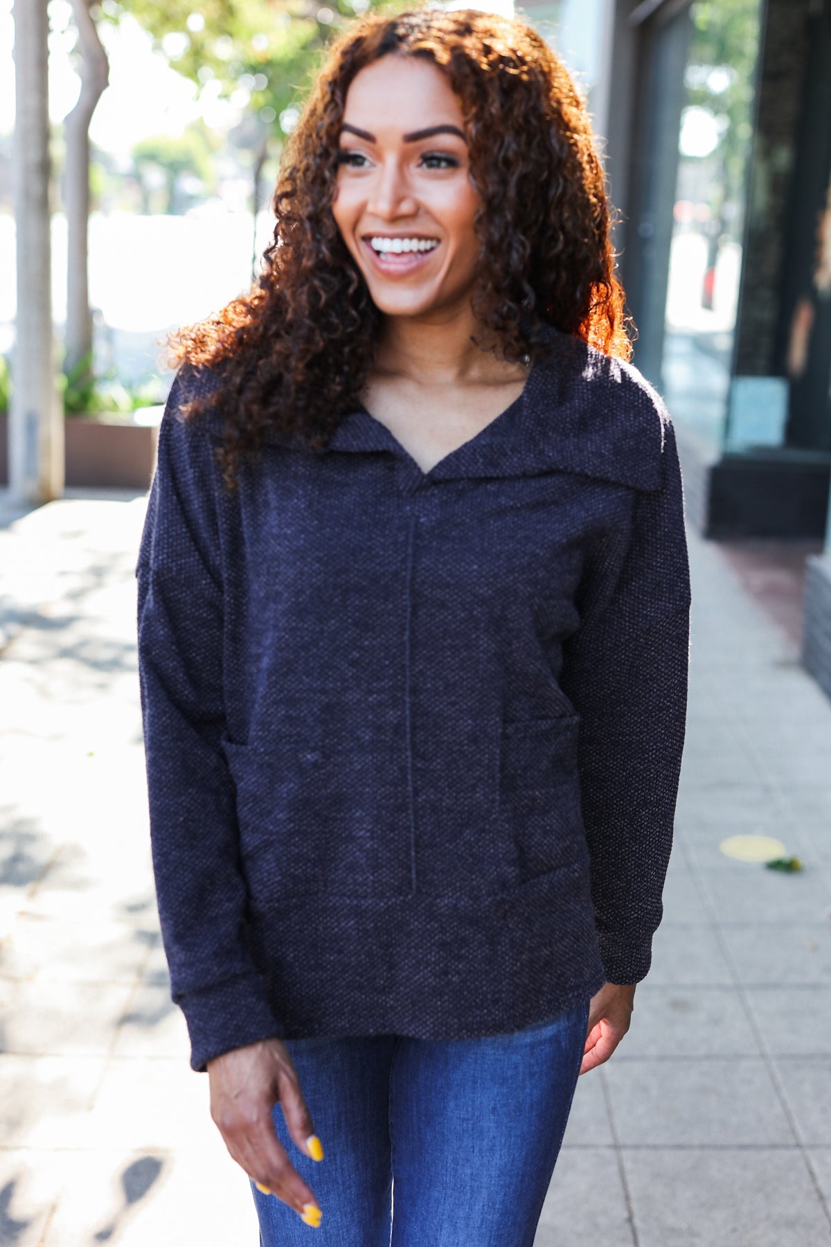 Easy Living Charcoal Textured Knit Sweater
