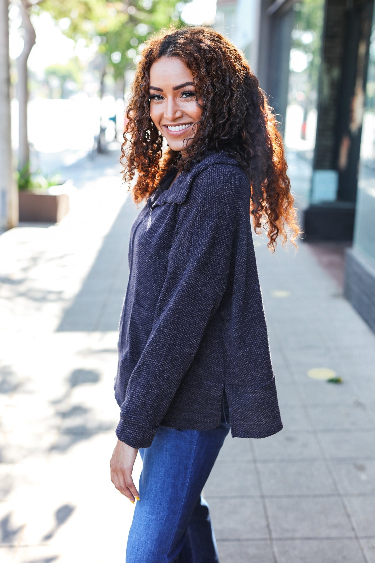 Easy Living Charcoal Textured Knit Sweater