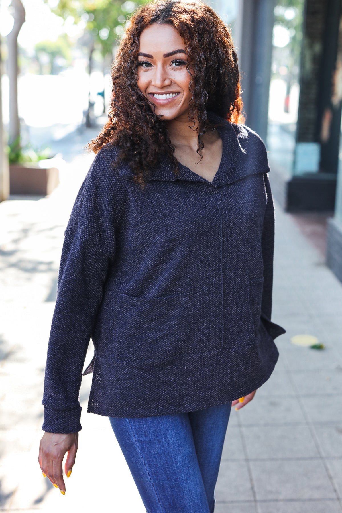 Easy Living Charcoal Textured Knit Sweater