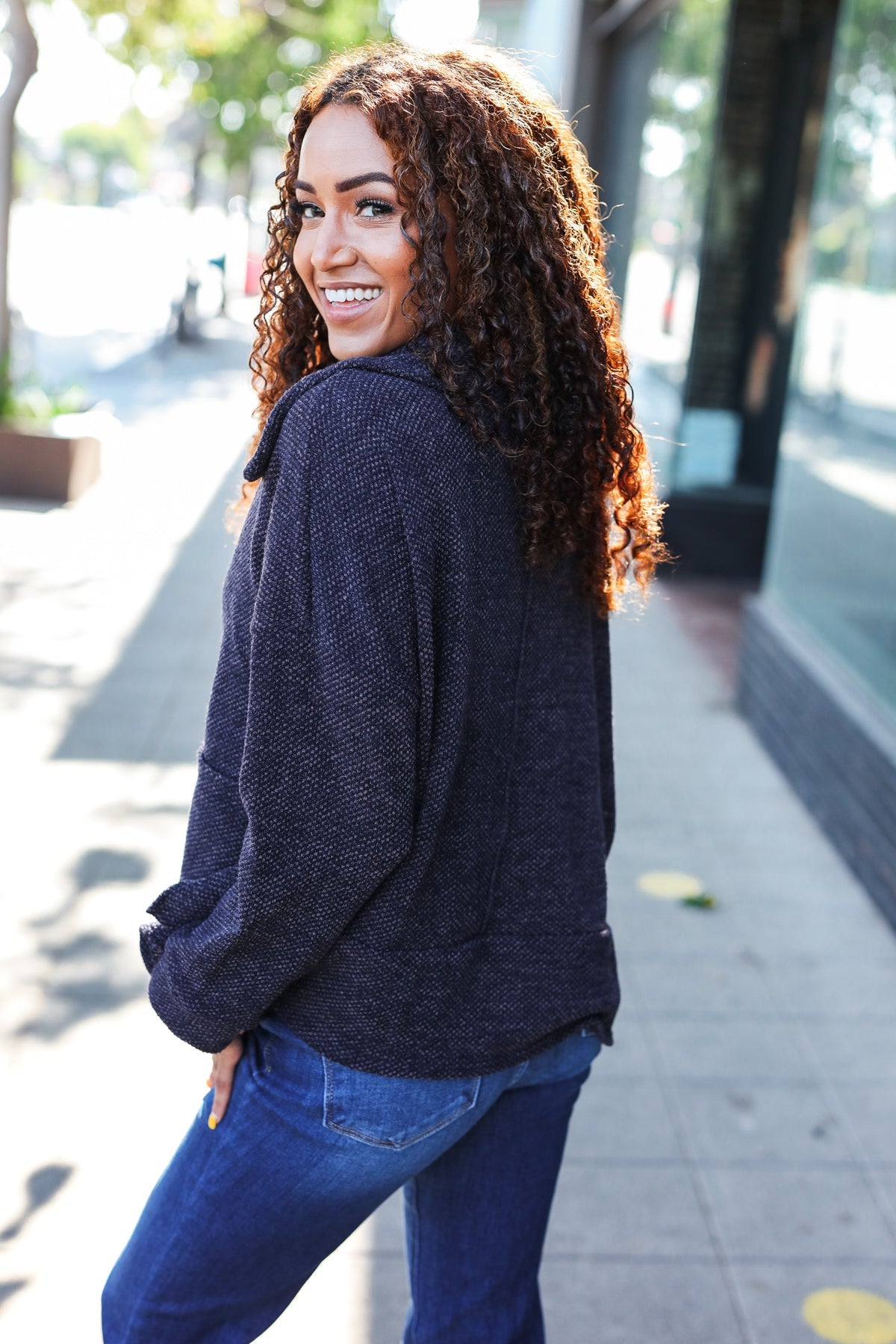Easy Living Charcoal Textured Knit Sweater