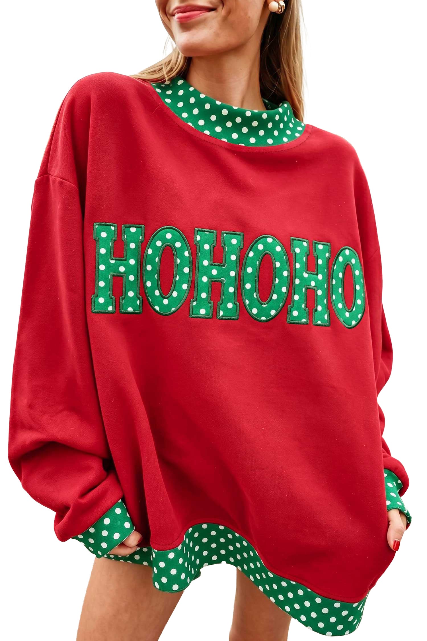 PRE-ORDER: Polka Dot Letter Contrast Trim Mock Neck Sweatshirt