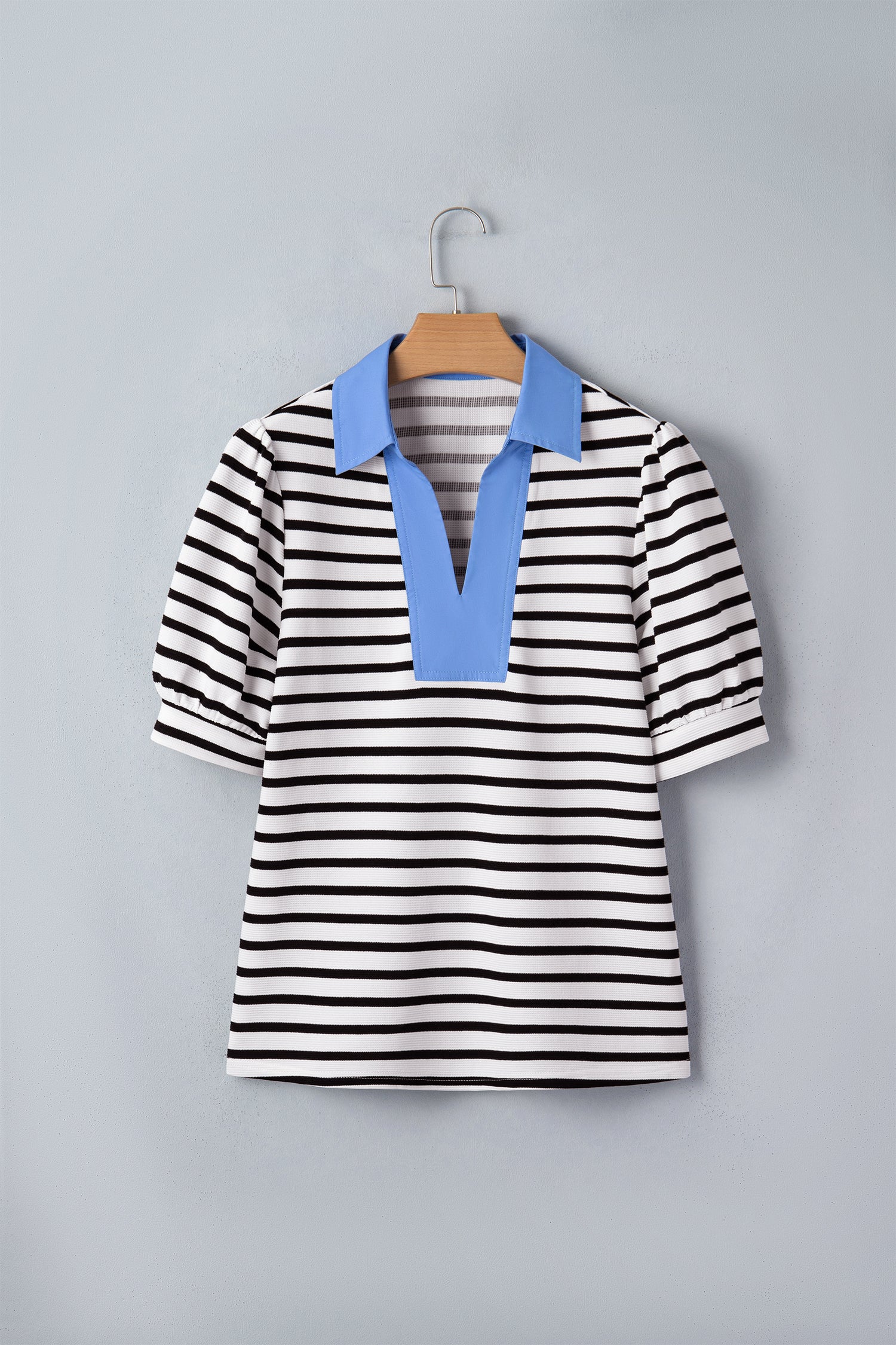 Striped Puff Sleeve Color Block Blouse