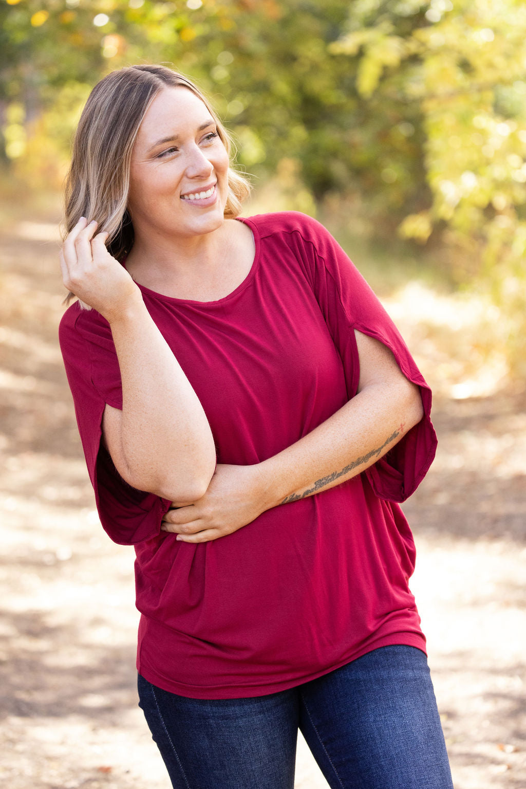 Darcy Dolman Top - Burgundy