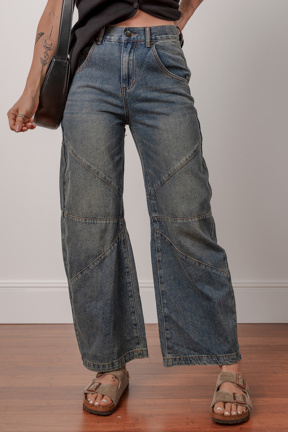 PRE-ORDER: Sail Blue Criss Cross Straight Leg High Waist Jeans