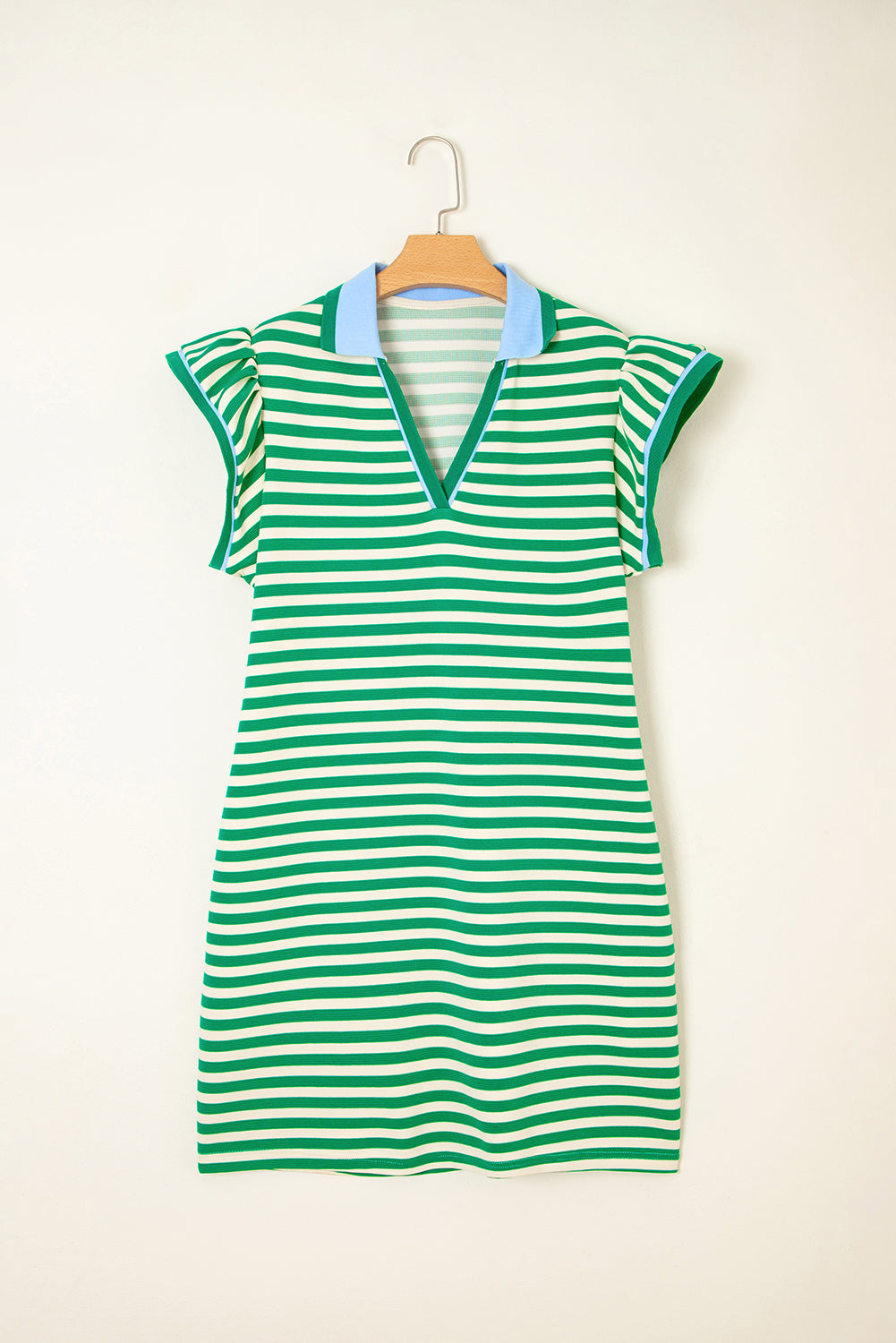 PRE-ORDER: Striped Ruffle Short Sleeve Pop of Color Neckline Dress