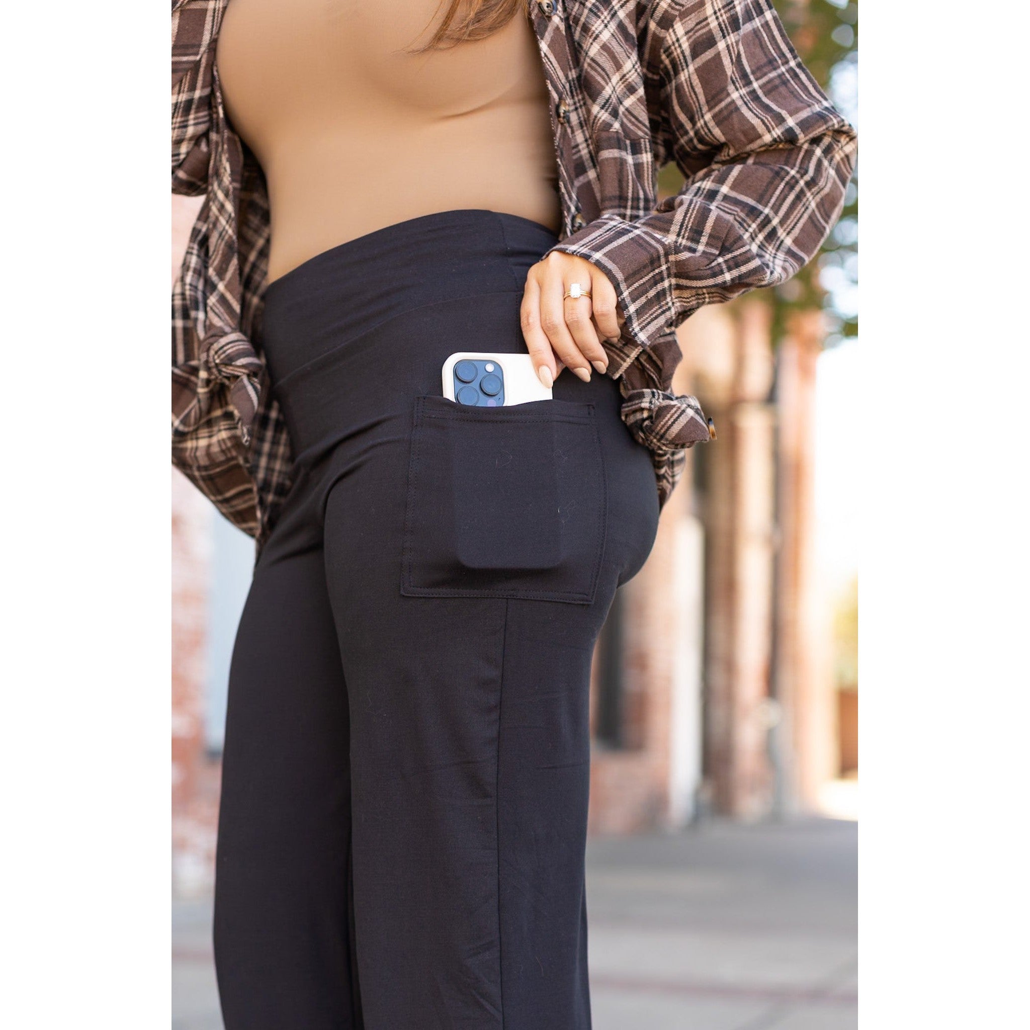 The Brooke - Black Wide Leg Full-Length with Pockets - Luxe Leggings by Julia Rose®