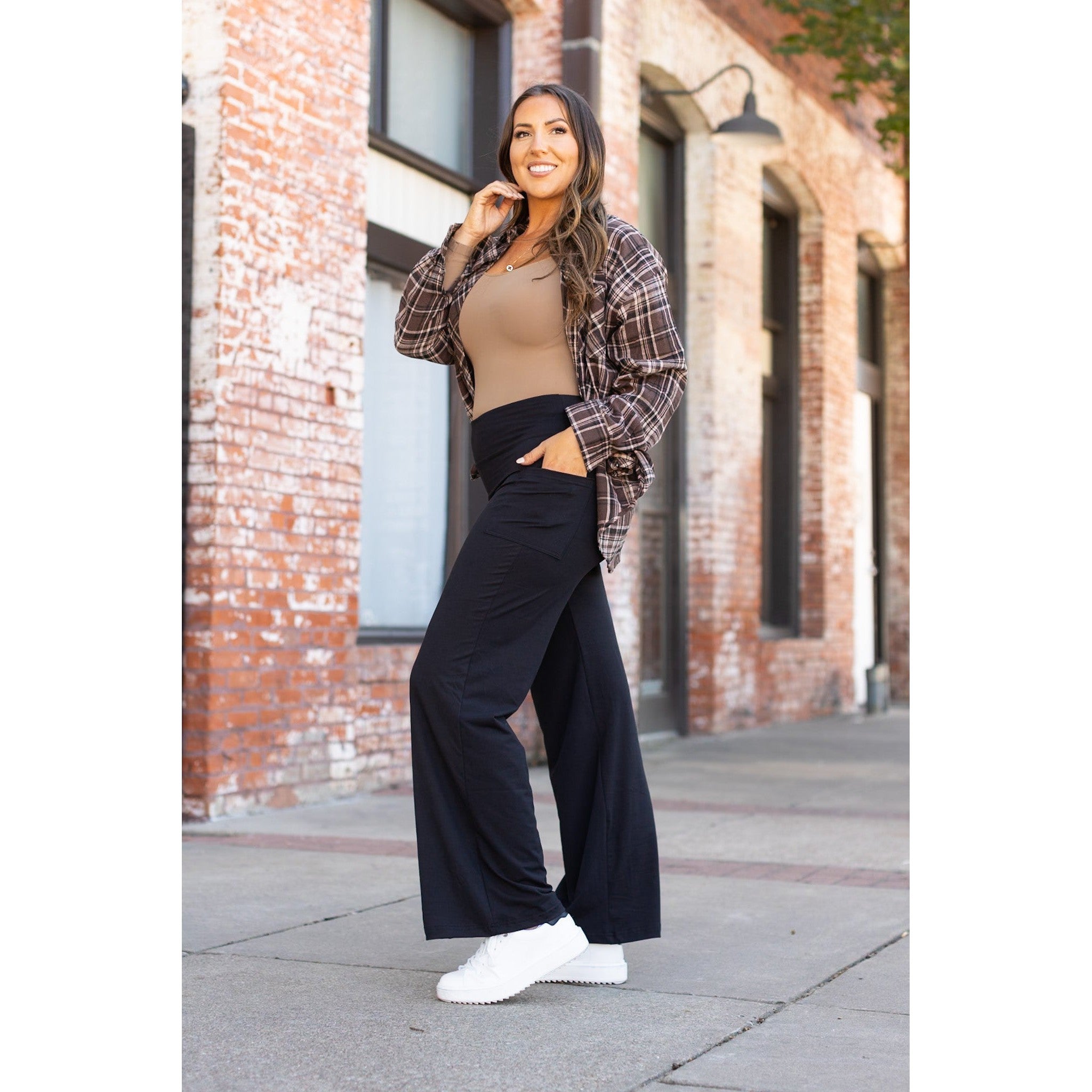 The Brooke - Black Wide Leg Full-Length with Pockets - Luxe Leggings by Julia Rose®