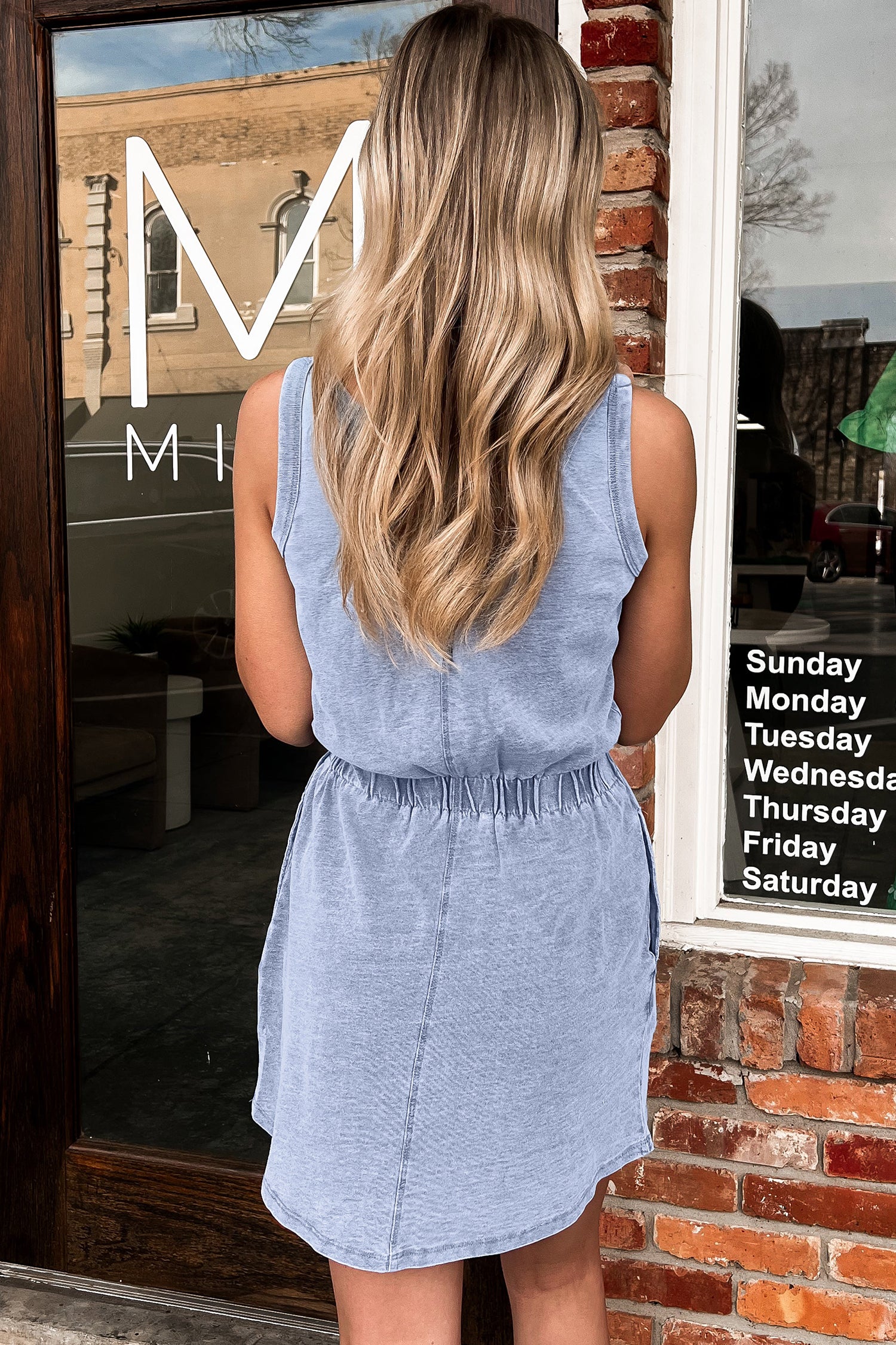 PRE-ORDER: Mineral Wash Elastic Waist Sleeveless Mini Dress