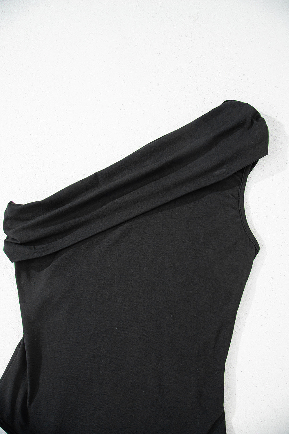 Black Pleated One Shoulder Bodysuit