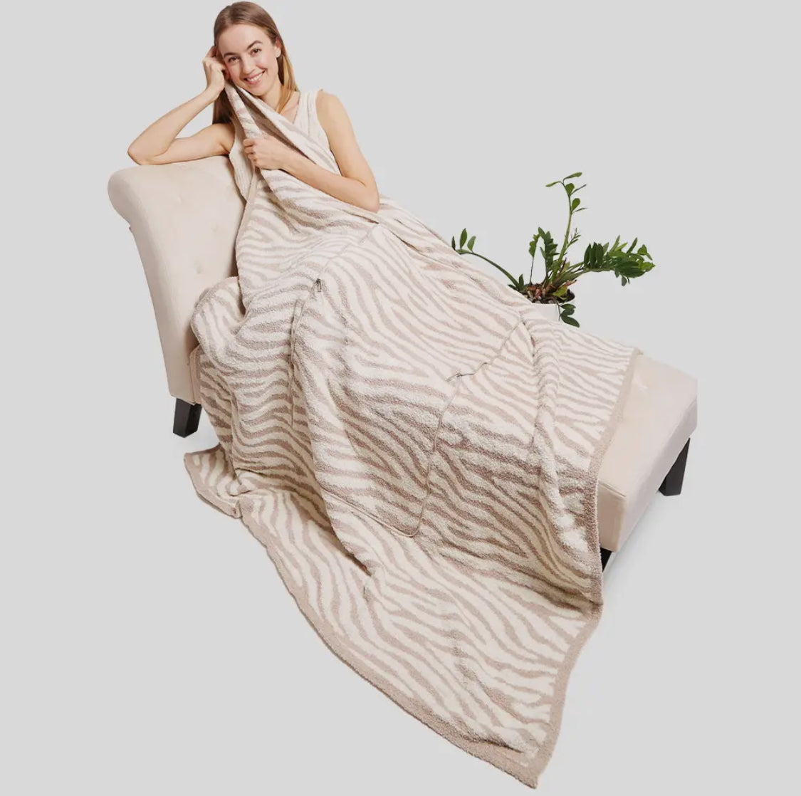 2-in-1 Taupe Zebra Blanket / Pillow