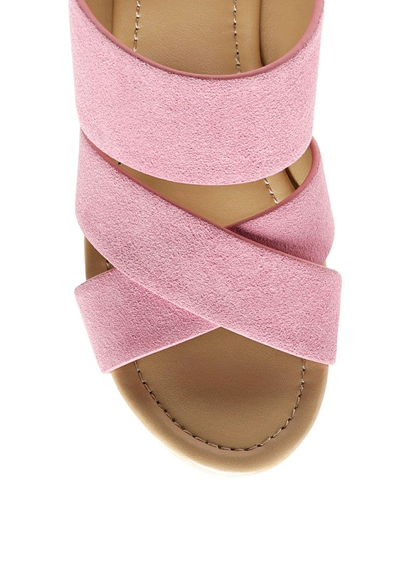 BLOCK HEELED SUEDE SLIP-ON SANDAL