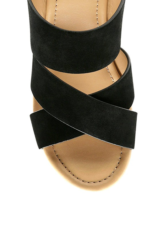 BLOCK HEELED SUEDE SLIP-ON SANDAL