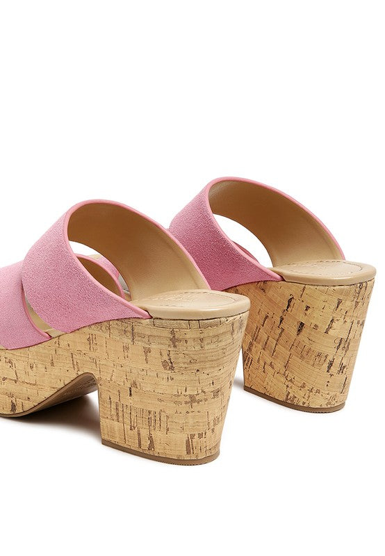 BLOCK HEELED SUEDE SLIP-ON SANDAL