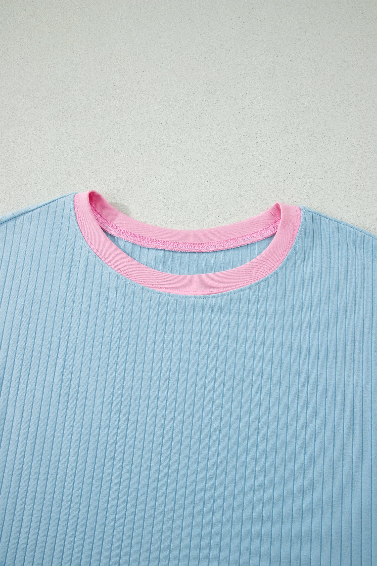 Soft Ribbed Color Block Trim Casual Short Set