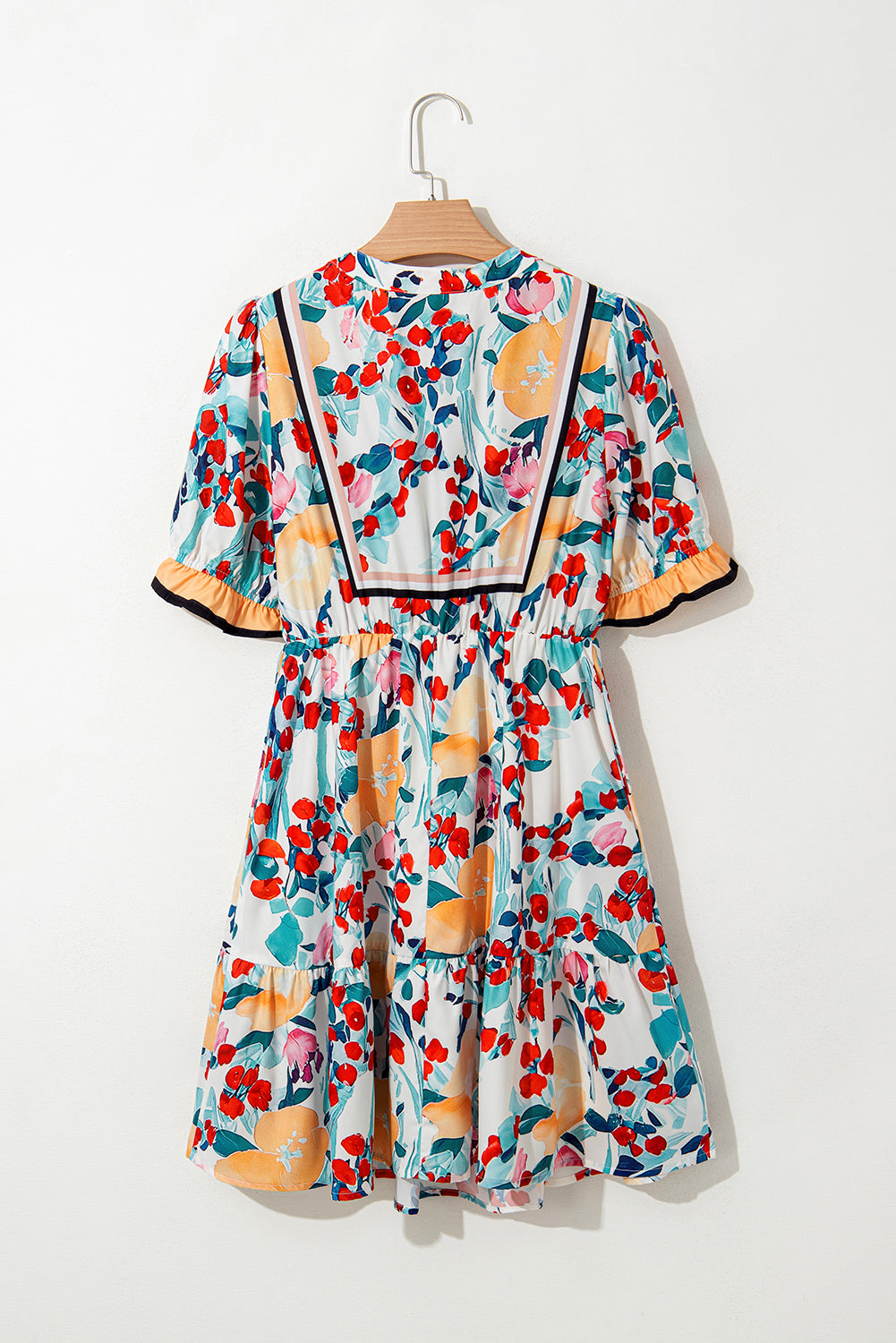 Floral Half Zip Ruffle Mini Dress