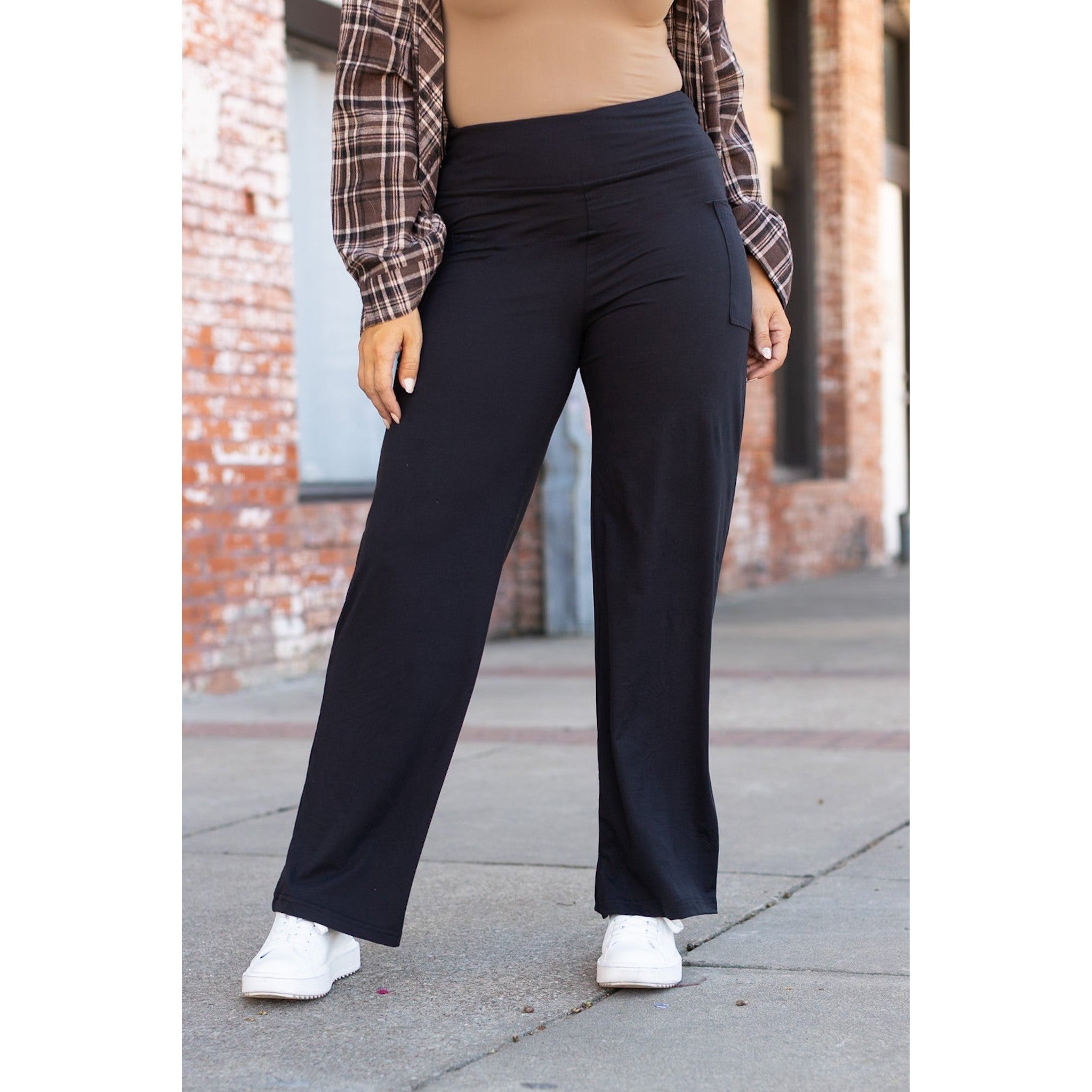 The Brooke - Black Wide Leg Full-Length with Pockets - Luxe Leggings by Julia Rose®