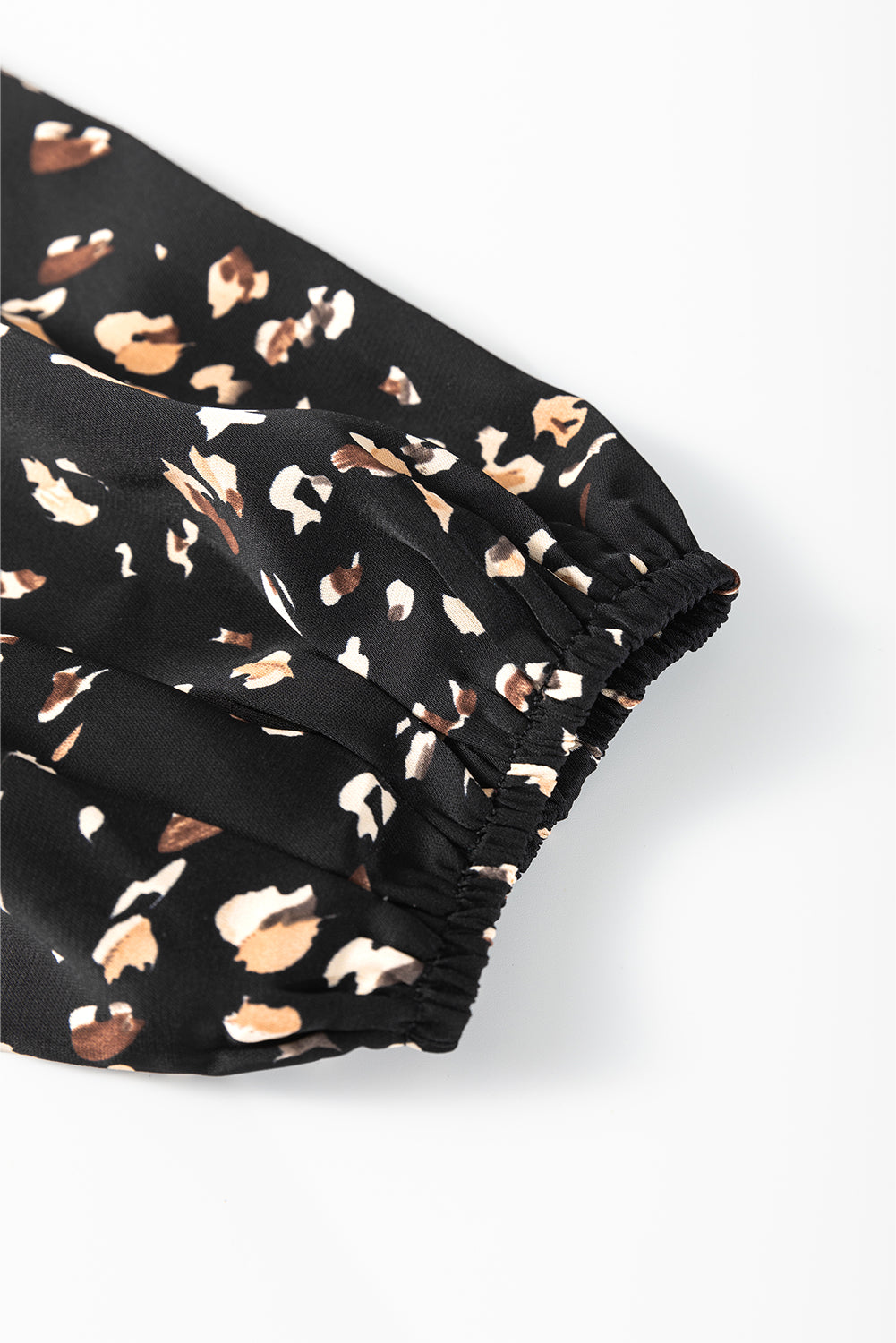 PRE-ORDER: Leopard Print Puff Sleeve Mock Neck Pleated Blouse