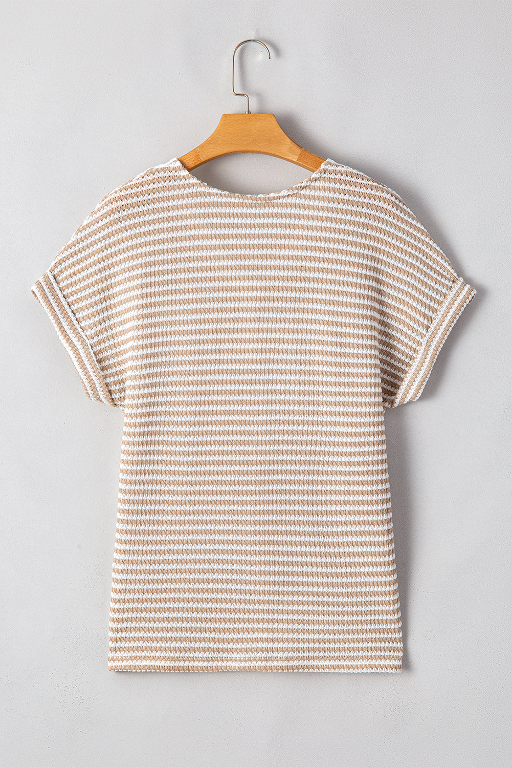 PRE-ORDER: Khaki Striped Button Front V Neck Knitted Top