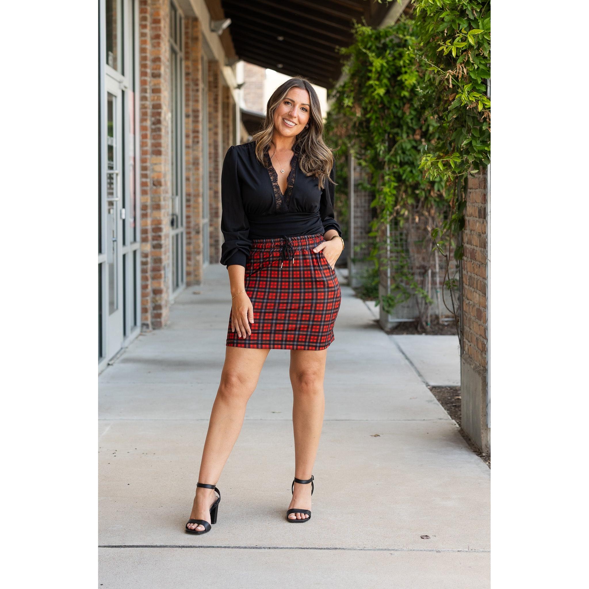 The Helena – Red Plaid Jogger Skirt ❤️🖤