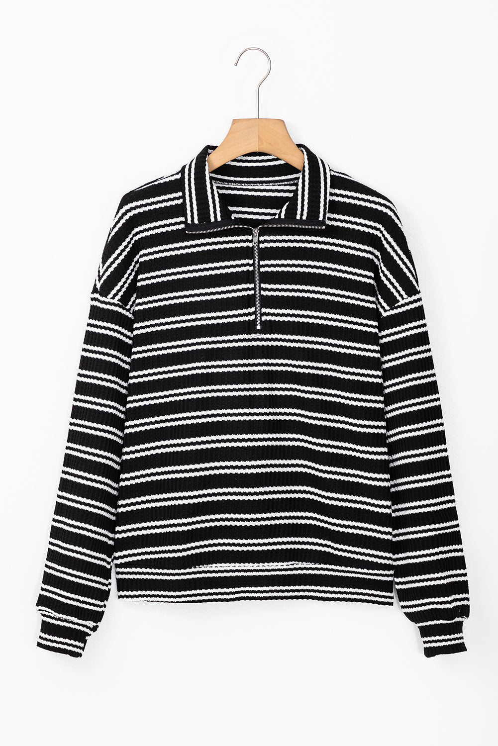 Black Stripe Textured Quarter Zip