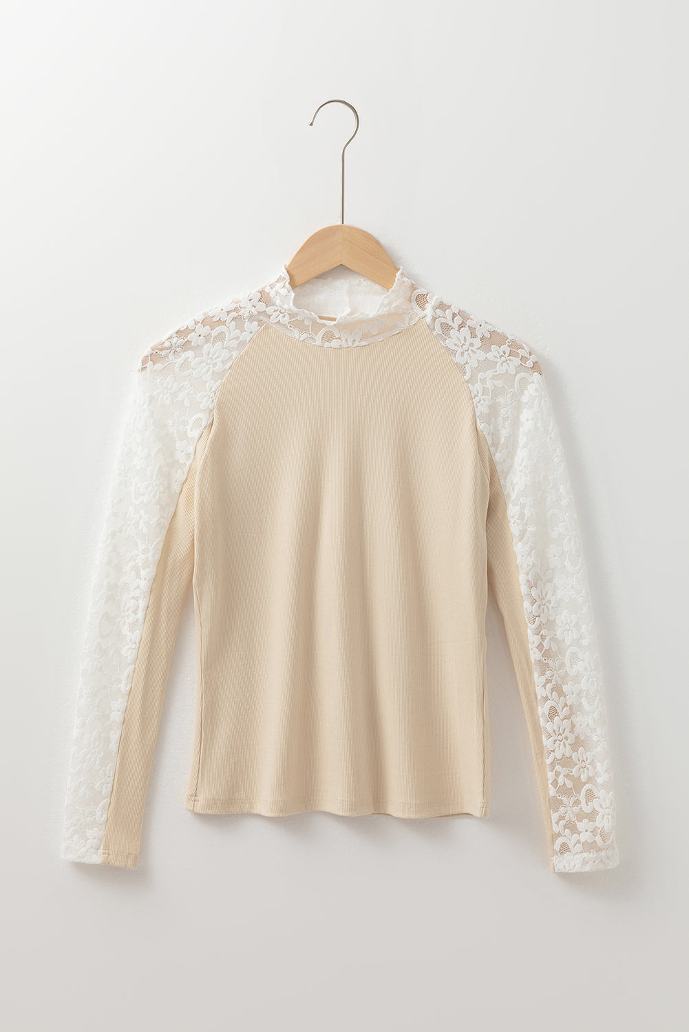 PRE-ORDER: Floral Lace Patchwork Long Sleeve High Neck Slim Top