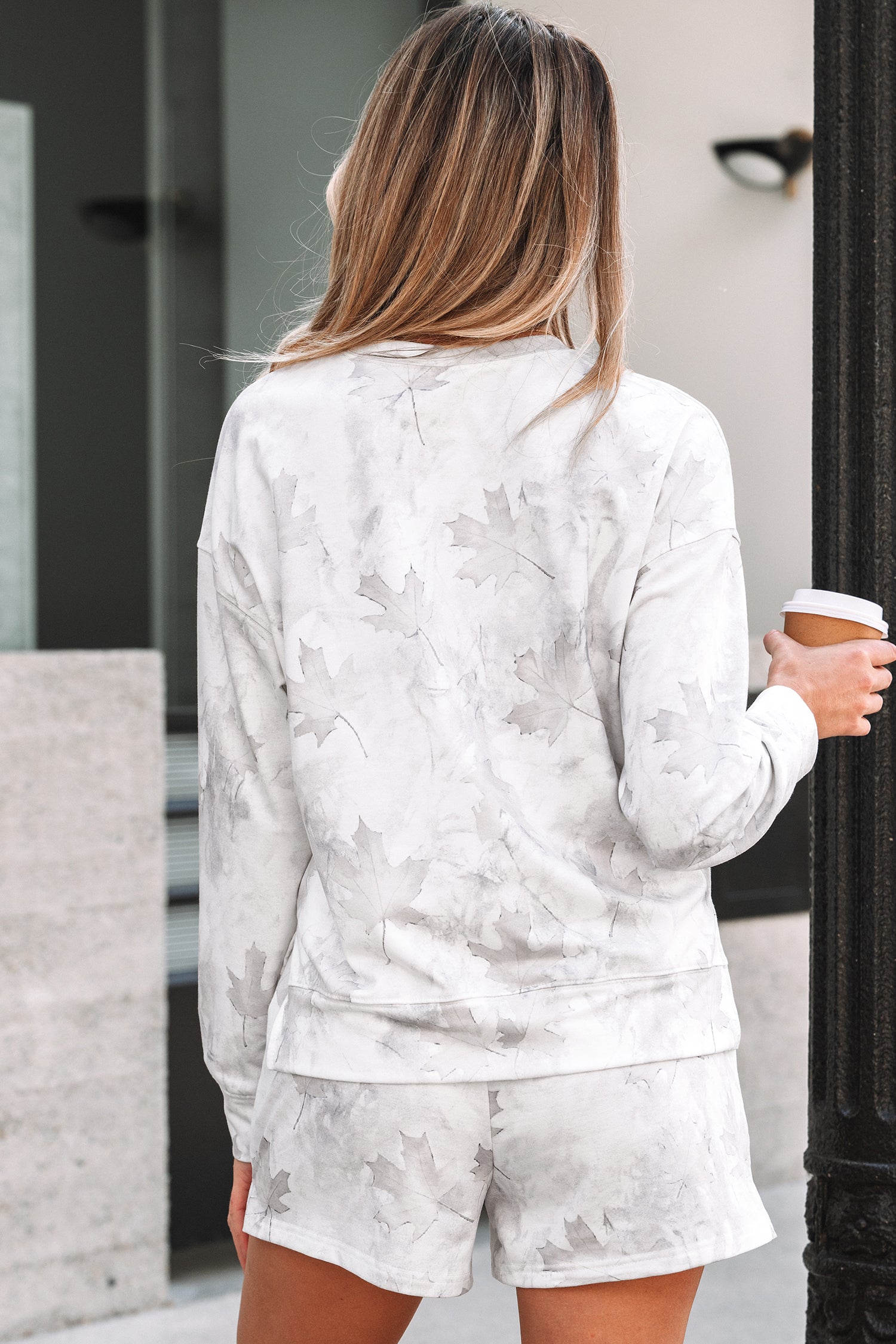 Beige Maple Camo Top and Elastic Waist Short Set
