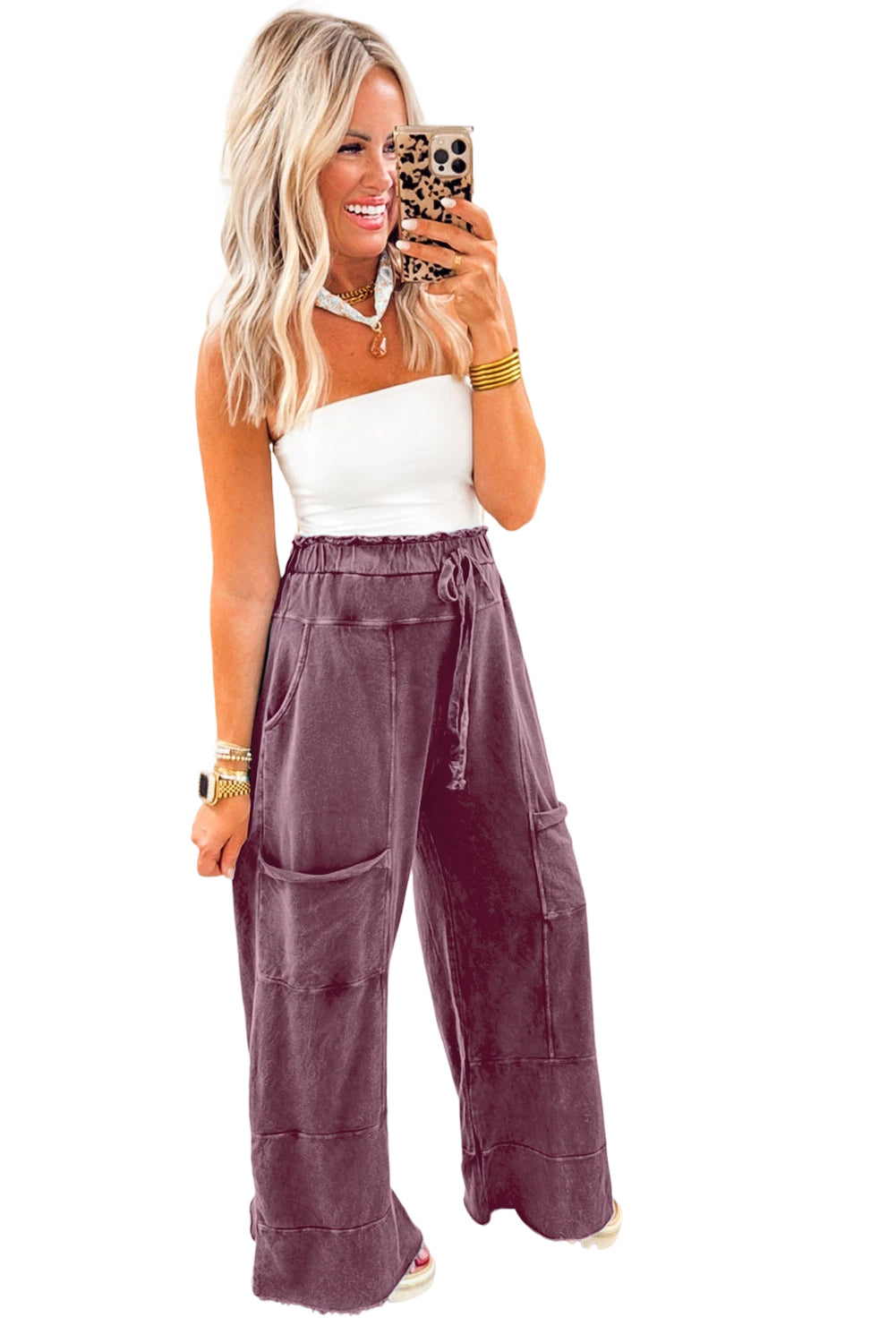 PRE-ORDER: Mineral Wash Knot High Waist Raw Hem Pants