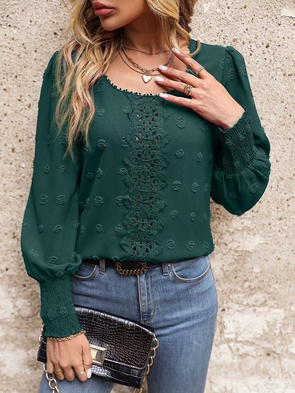 Swiss Dot Lantern Sleeve Blouse