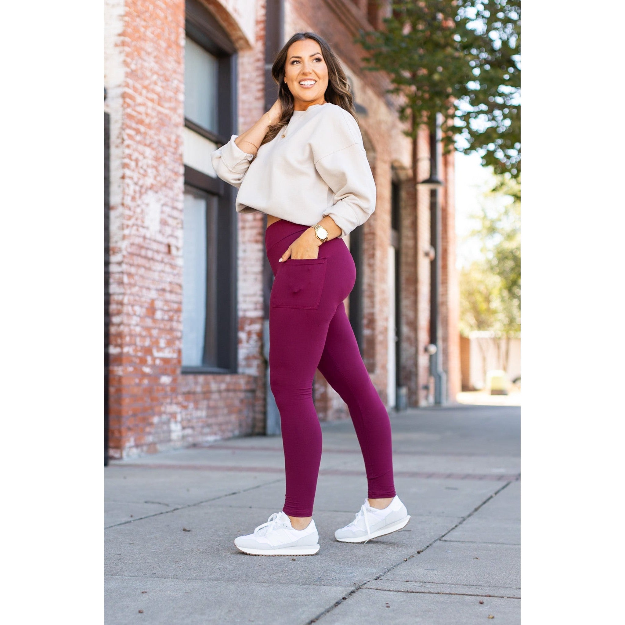 Maroon Full Length Leggings with Pocket  - Luxe Leggings