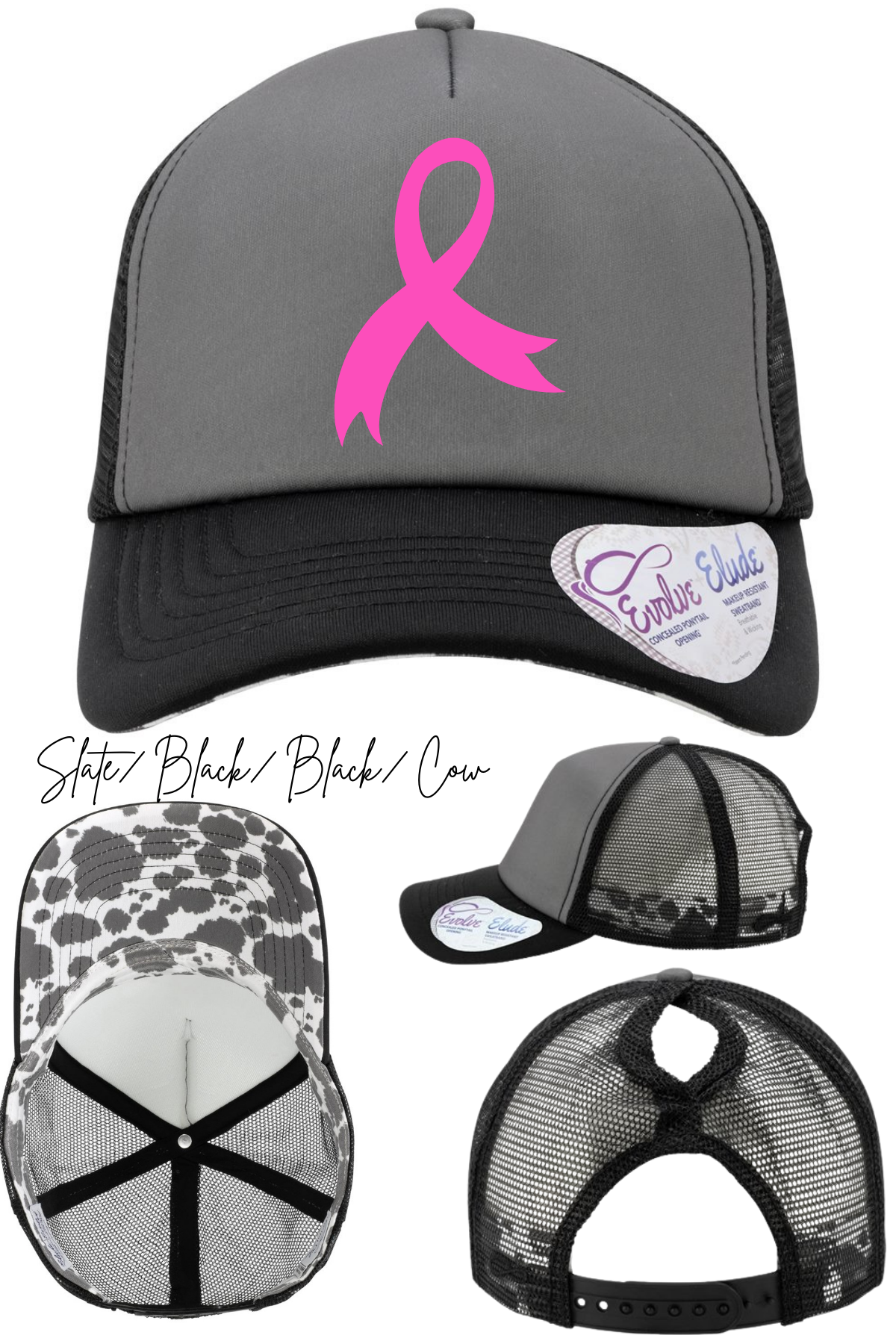 Pink Ribbon Infinity Trucker Hat w/ Pony Tail Hole