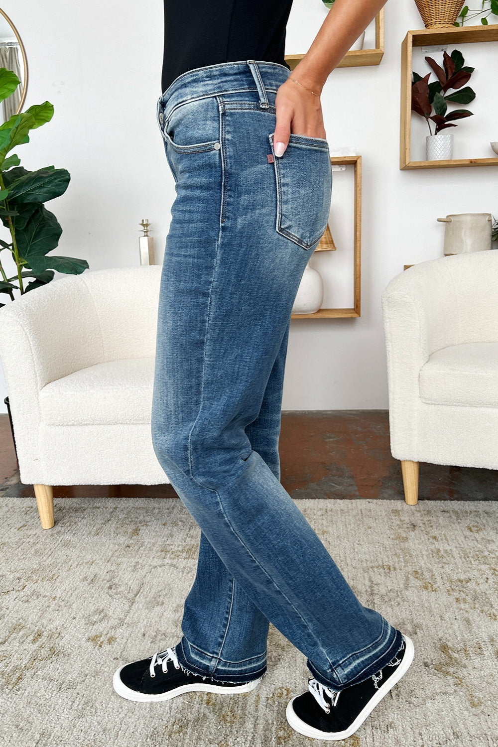 Mid Rise Release Hem Jeans