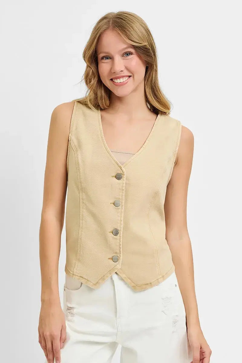 V Neck Button Down Vest