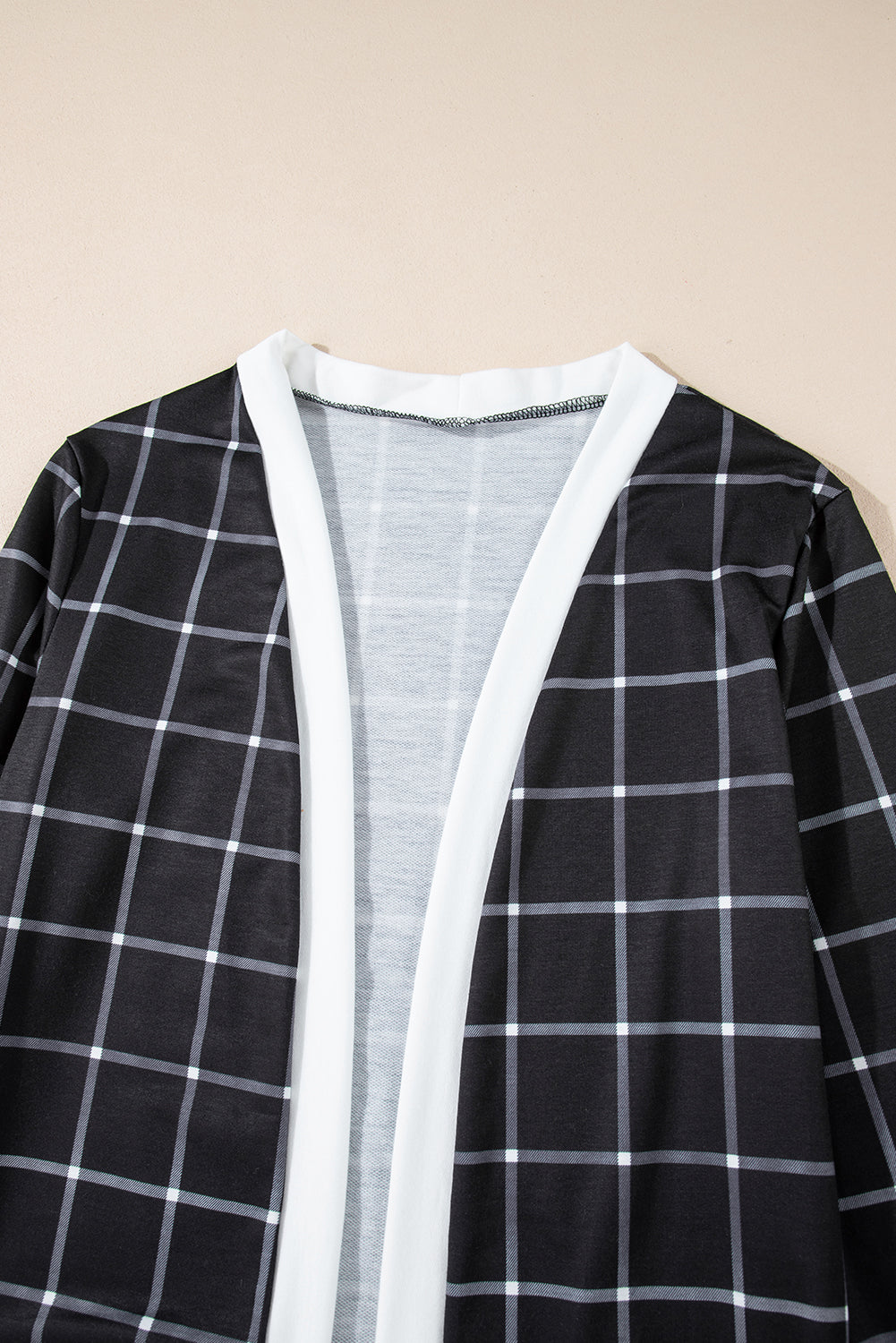 Black Plaid Colorblock Edge Cardigan with Pockets