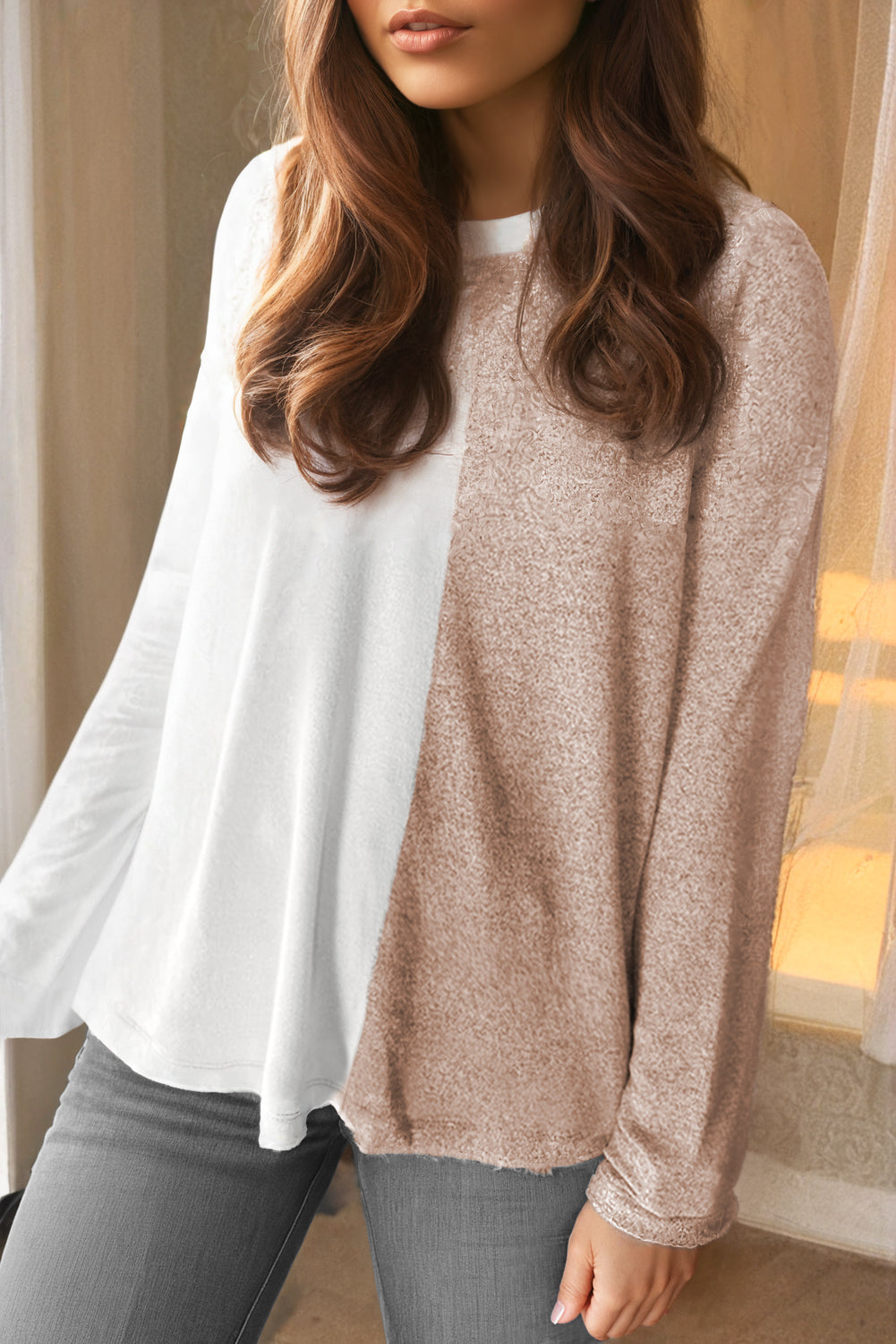 Khaki Colorblock Long Sleeve Top