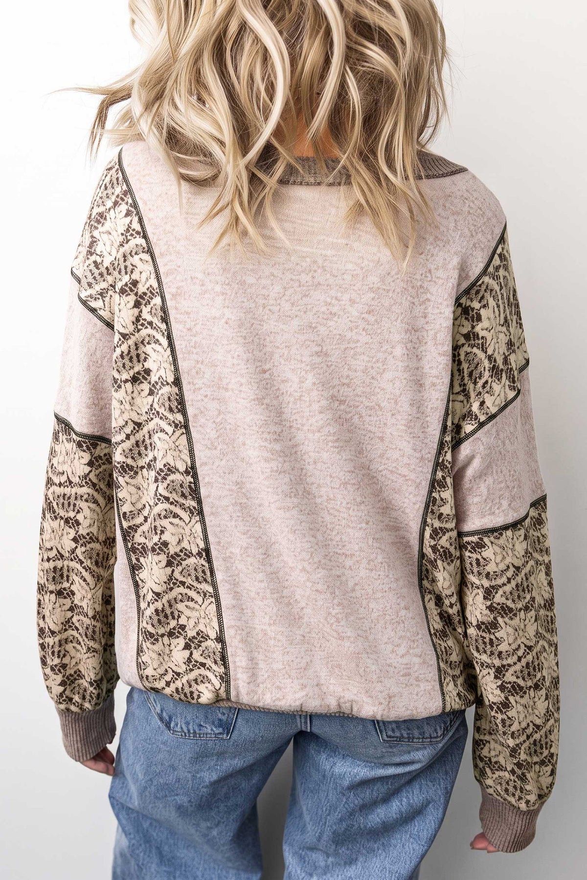 PRE-ORDER: Khaki Floral Print Round Neck Long Sleeve Shift Top