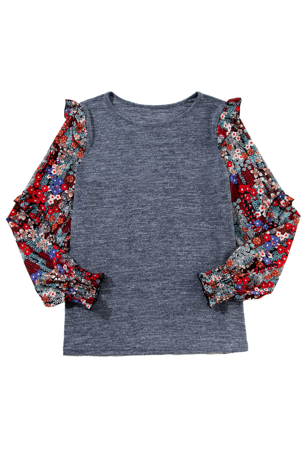 Floral Ruffle Sleeve Patchwork Top