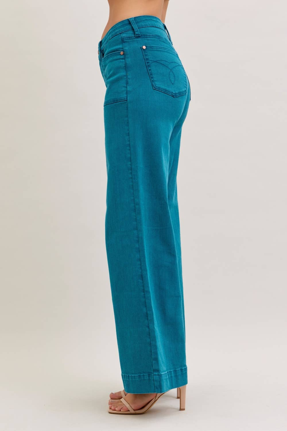 Judy Blue Teal Mid Rise Utility Wide Jeans
