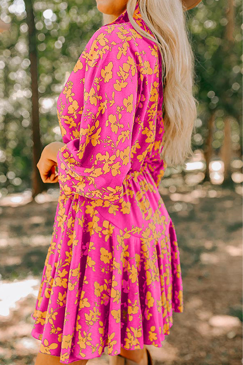 Floral Print Drawstring Tunic Dress