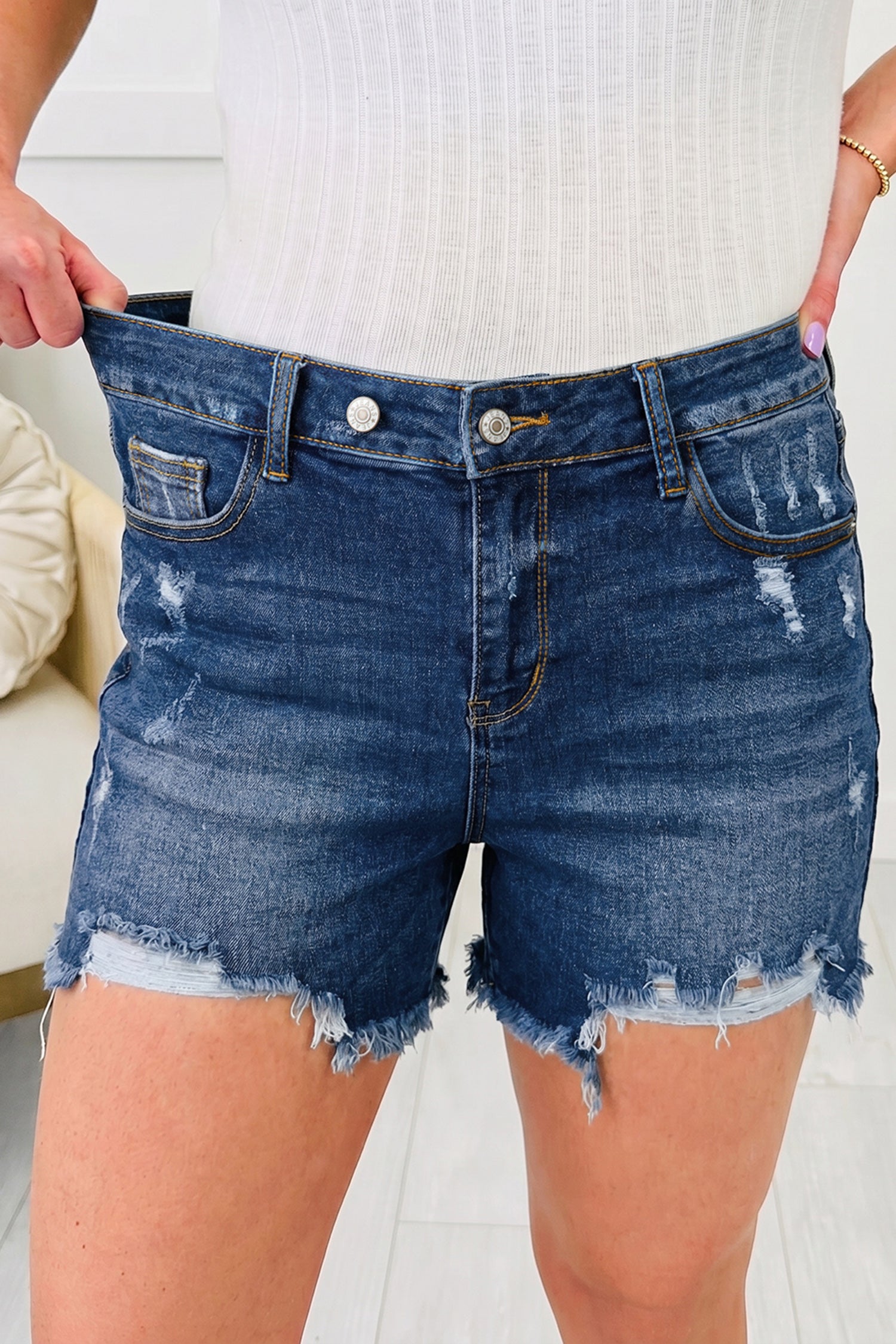 PRE-ORDER: Raw Hem Distressed Denim Shorts
