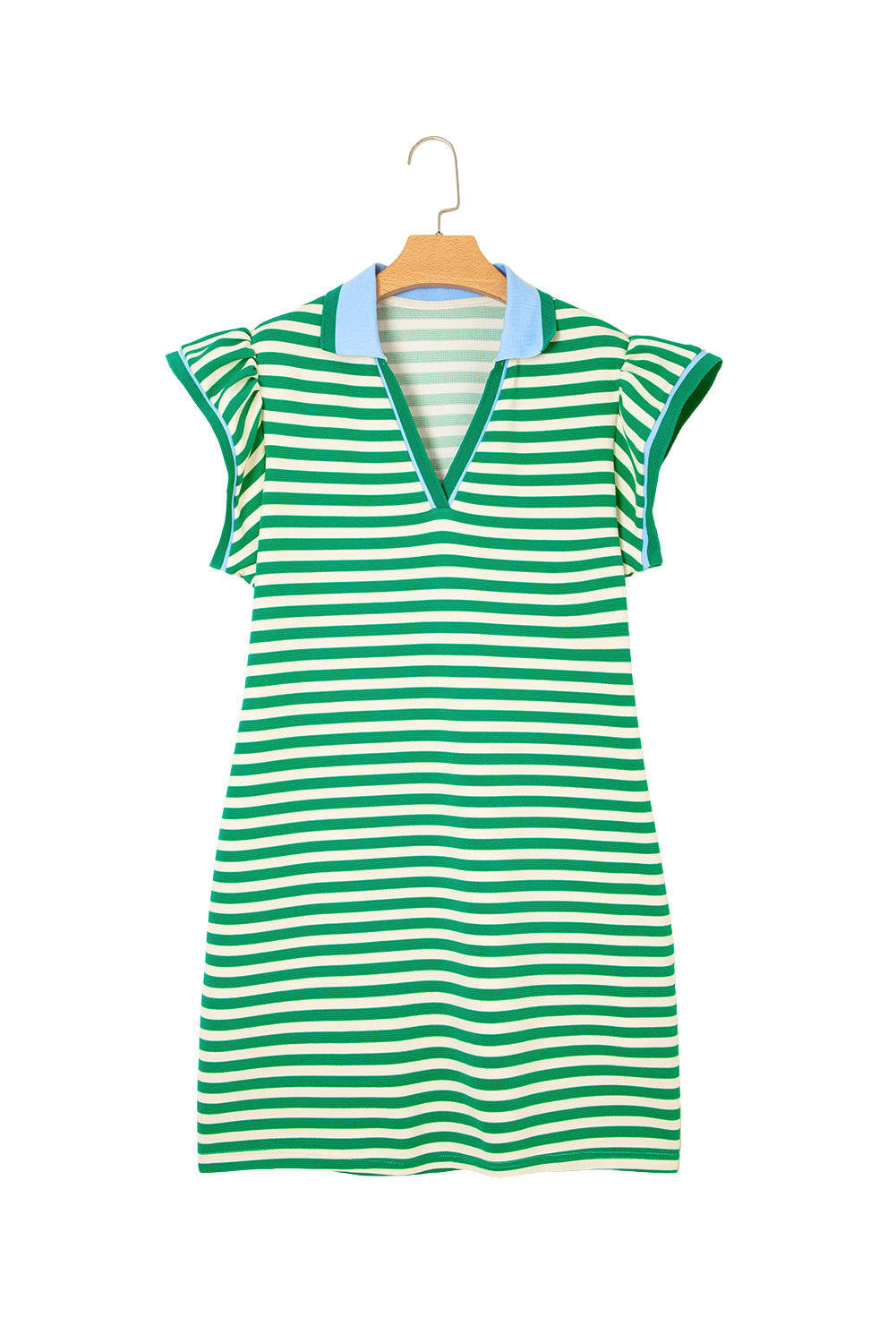 PRE-ORDER: Striped Ruffle Short Sleeve Pop of Color Neckline Dress