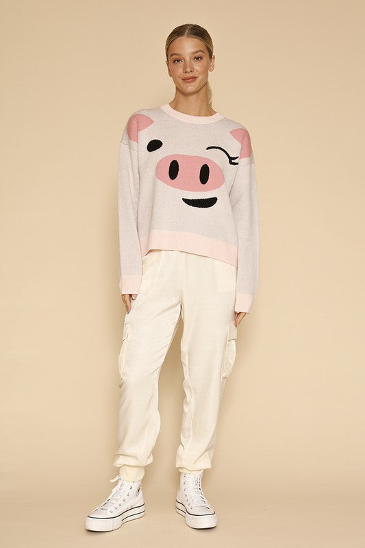 Pig face knit sweater