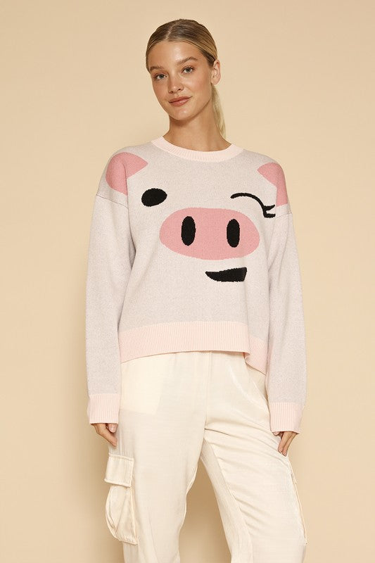 Pig face knit sweater